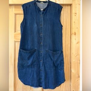 Eileen Fisher Shift Dress SZ Medium+ Blue denim Tencel Organic Cotton Tunic